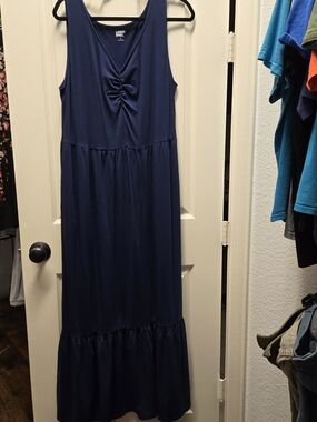 Lands' End Sleeveless Navy Maxi Dress with Twist Front Detail